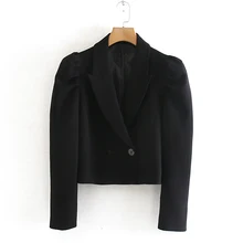 AGong повседневные сплошные блейзеры, женские модные двубортные куртки, женские элегантные короткие костюмы с пышными рукавами для женщин, JN