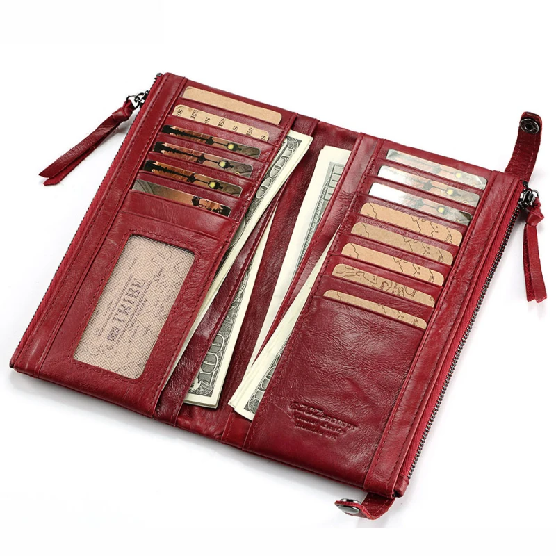Goede Lederen Portemonnee Rits Rode Lange Lederen Geld Tas Vrouwen Credit Kaarthouder Portemonnee Tas Vrouwen Portemonnee