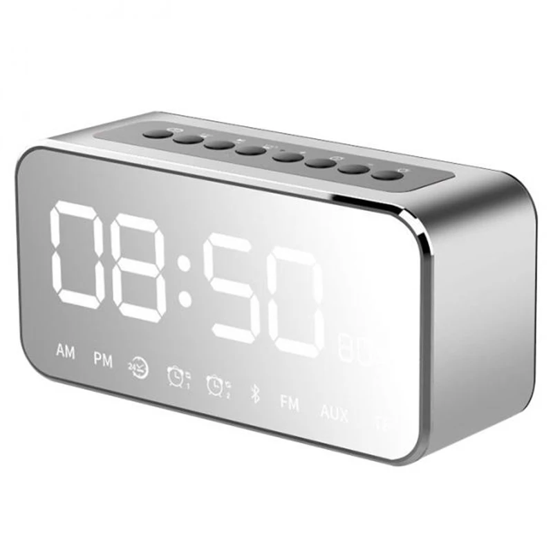 Портативный mp3-плеер Зеркало Led стерео спикер s Bluetooth спикер с fm-радио Время Будильник(серебро