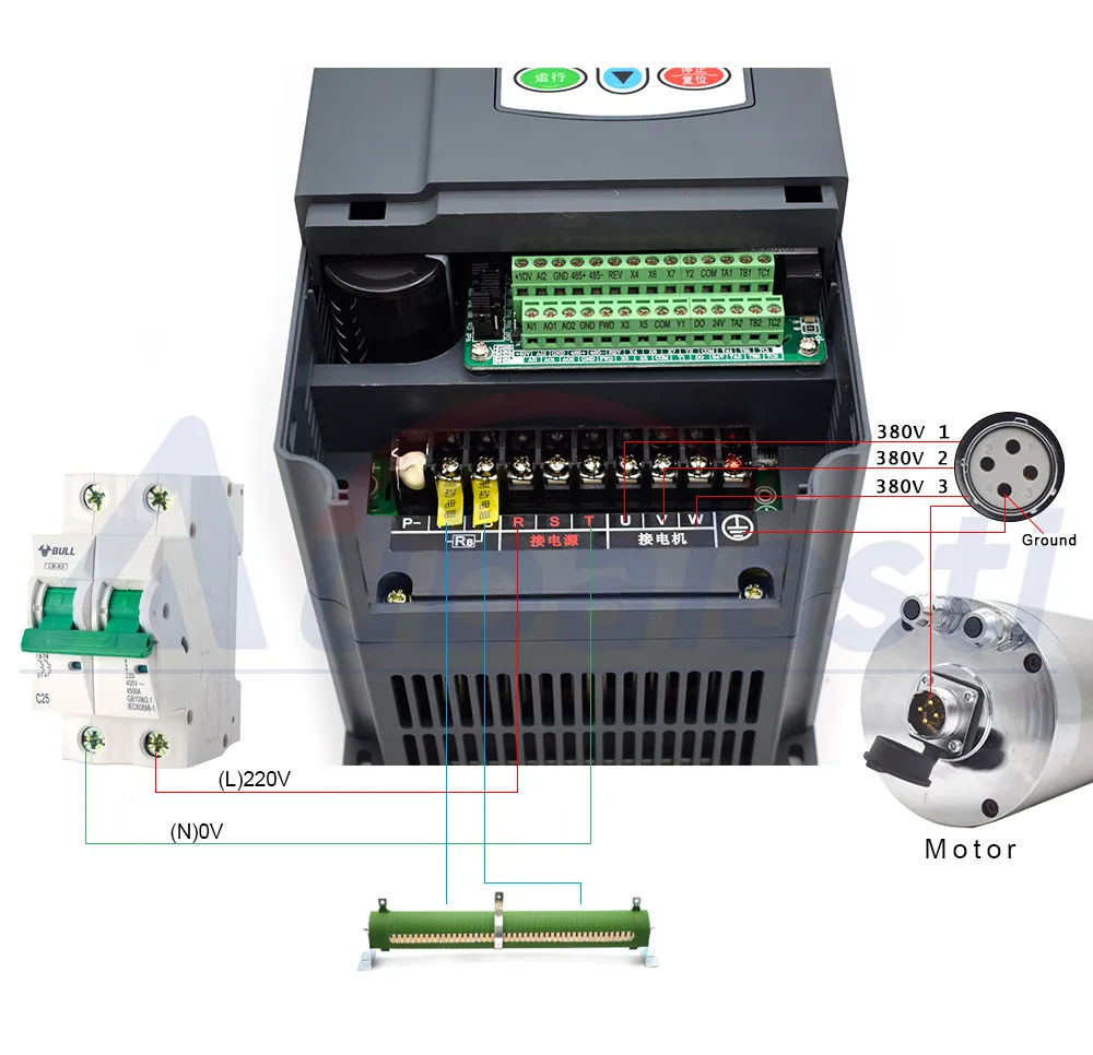 Aubalasti Inverter 7.5KW Single Phase 220V Turn 3 Phase 380V Current 26A for CNC machine