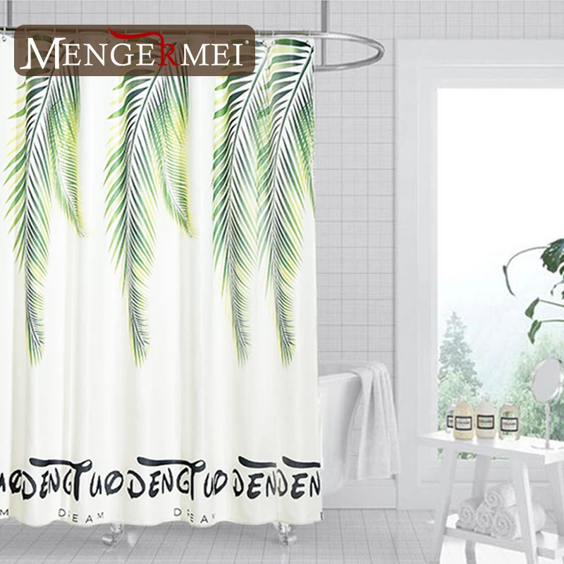 

MENERMEI Green Black Leaves Shower Curtain Plants Bathroom Waterproof Shower Curtain Leaves Printing Curtains for Bathroom