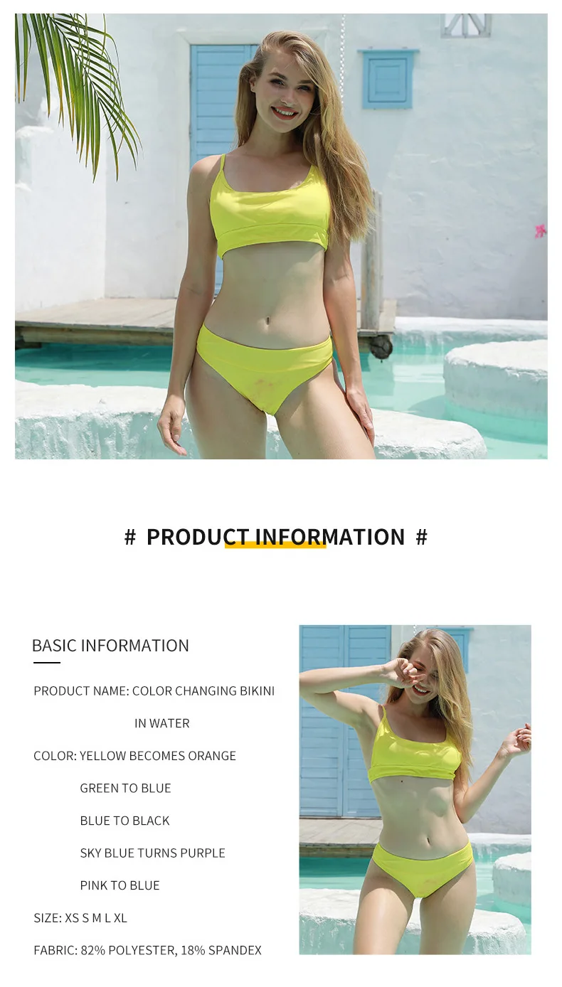 Changing Color Bikini Set Swimwear 2022 New Item Swimsuit High Temperature Discoloration for Women Swimsuit Bathing Dropshipping brown bikini set