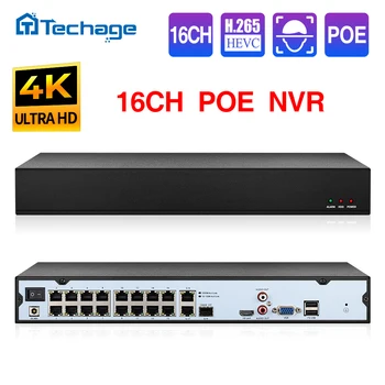 Techage 얼굴 감지 원격 액세스 네트워크 NVR, CCTV 보안 카메라 시스템 P2P 용, H.265 16CH, 4K, 5MP, 3MP, 2MP, 1080P POE NVR
