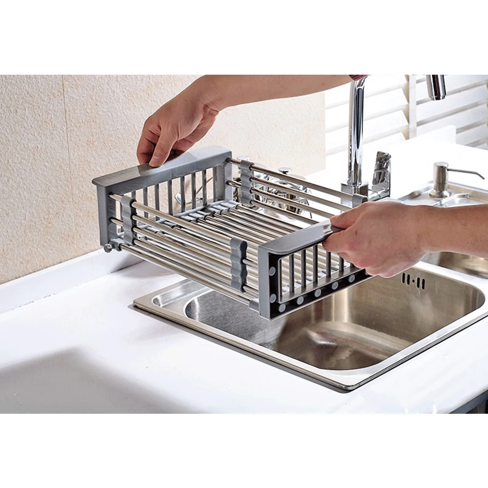 Adjustable Dish Drainer Sink Drain Basket Washing Vegetable Fruit Plastic Drying Rack Kitchen Accessories Organizer