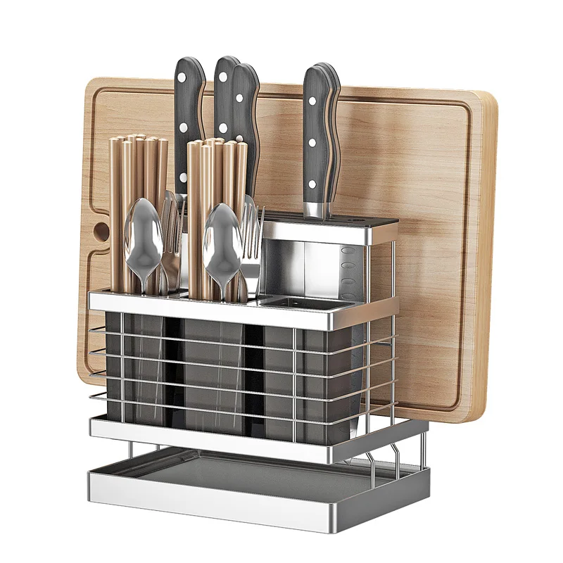 304 Stainless Steel 3 in 1 Kitchen Sink Stand Storage Rack for Knife Holder Cutlery Organizer Chopping Board Container Tools WF
