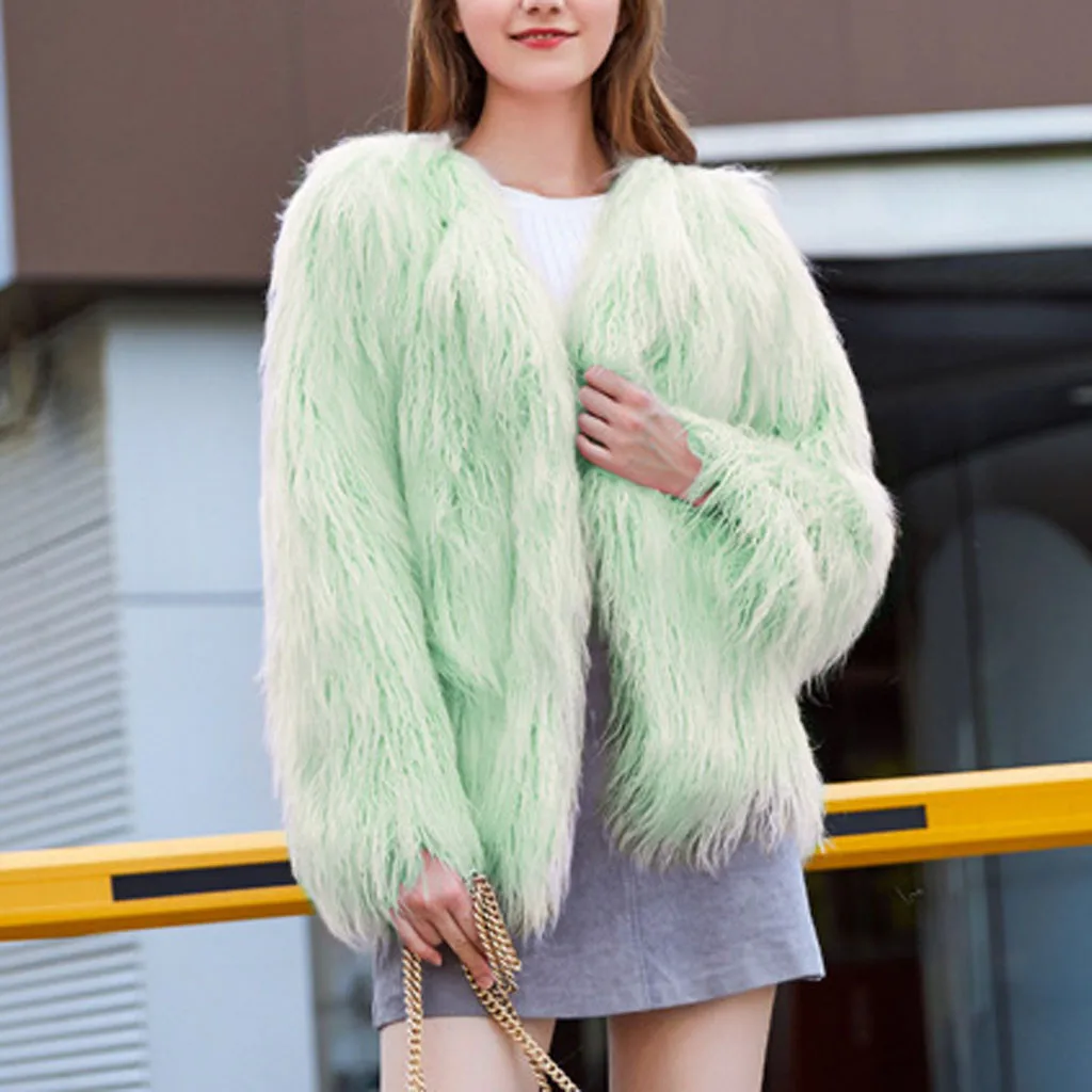 Plus Size Faux Fur Coat Women Winter Fur Jacket White Vintage Plush Lady Warm Fluffy Jacket Coats Overcoat Womens Clothes