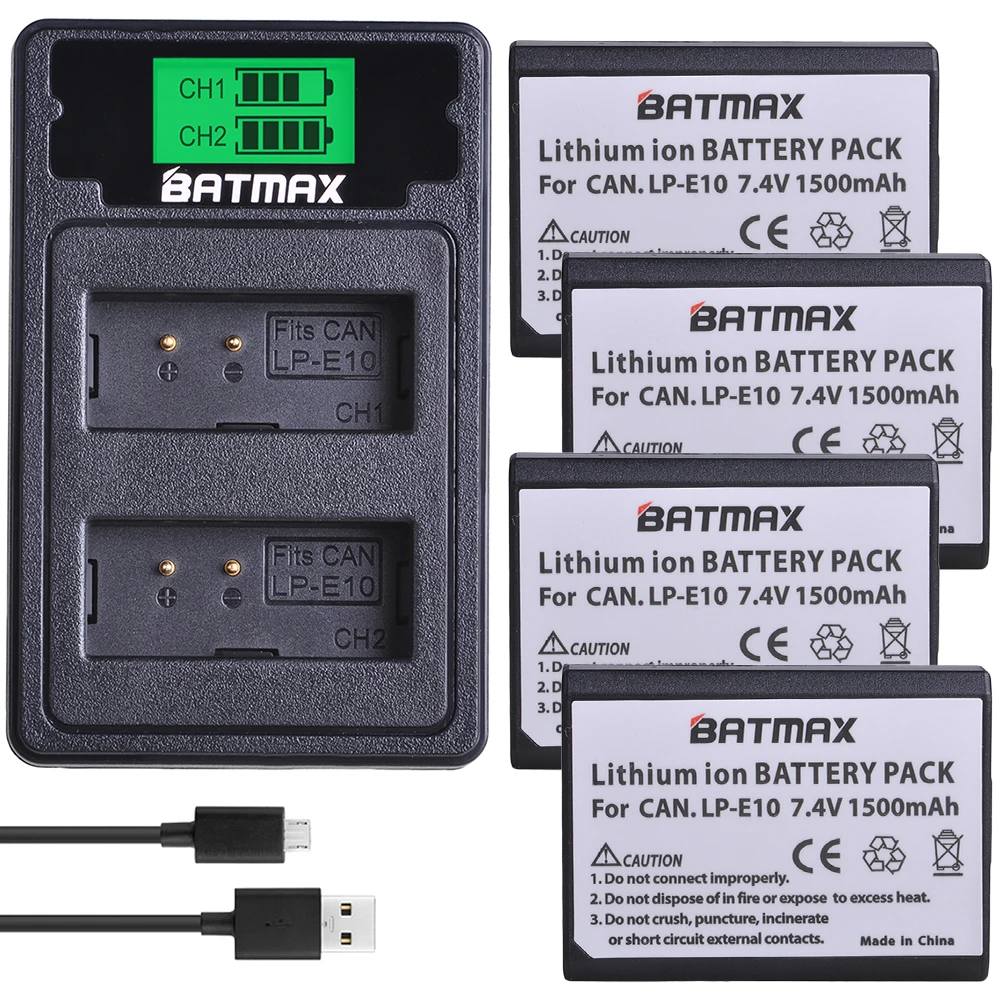 Аккумулятор Batmax LP E10 LPE10 + двойное зарядное устройство USB с ЖК дисплеем и портом Type C