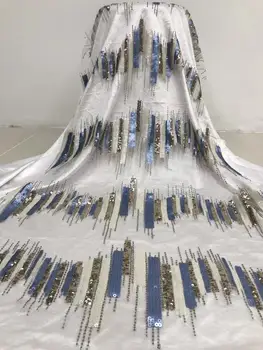 

Silver and gold colors African French Lace Fabric High Quality African Tulle Lace Fabric with Glued glitter sequins