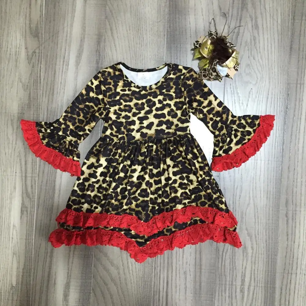 Осенне-зимнее платье для маленьких девочек, леопардовое платье для девочек, детское Эксклюзивное платье с бантом