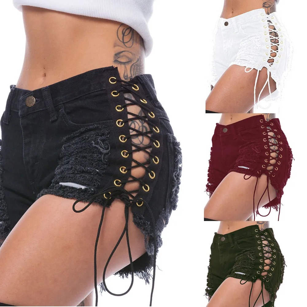 

2019 Summer Women's Clothing Broke Through The Hole and Quickly Sold Side Chicken Cowboy Shorts Eye Bandages