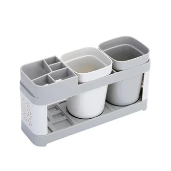 

Multi-Function Toothbrush Holder Set Desktop Plastic Practical Double Cup Storage Shelf Toothbrush Rack for Couple Home