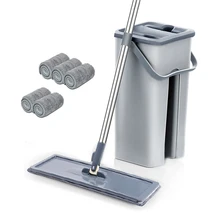 

Hands Free Squeeze Mop with Bucket 360 Rotating Flat Floor Mops Home Kitchen Household Cleaning Mops Wet or Dry Usage