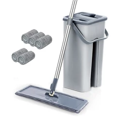 Hands Free Squeeze Mop with Bucket 360 Rotating Flat Floor Mops Home Kitchen Household Cleaning Mops Wet or Dry Usage
