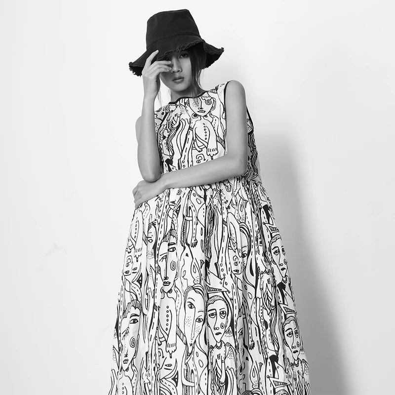 LANMREM жилет без рукавов с круглым вырезом женское платье принтом граффити крутая и