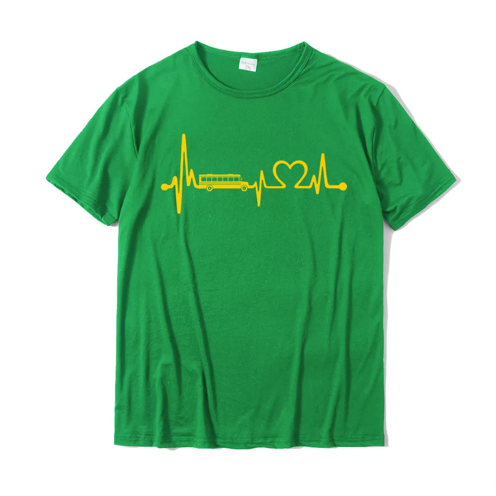 Comics Printed On Funny Short Sleeve Autumn Tops & Tees Prevailing Round Neck All Cotton T-shirts Male T-shirts Funny School Bus Driver Gift Love School Bus Heartbeat Premium T-Shirt__19466 green