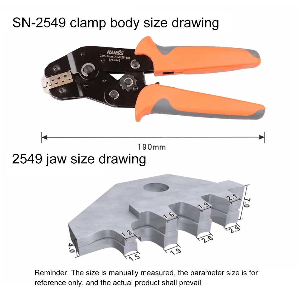 SN-2549 Crimping Plier Hand Crimper Tool Crimp Range 0.08-0.5/0.25/0.5/1.0mm² (28-18AWG) Clamping Tools