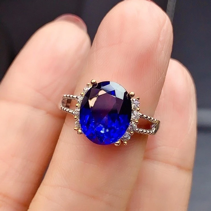 

exquisite blue Sapphire gem ring for women silver jewelry real 925 silver round good gem supply certificate party gift