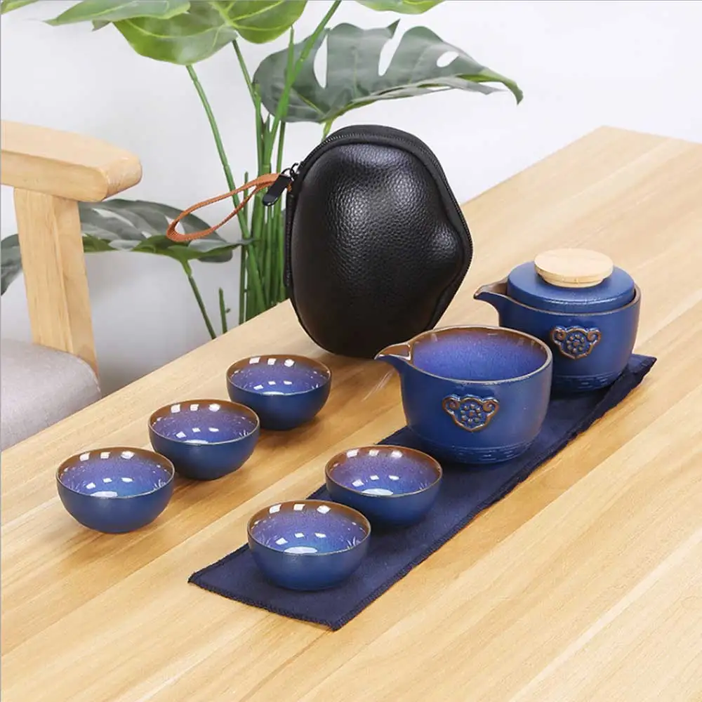 

High Grade Chinese Teaware Travel Set Kung Fu Teacup Ceramic Portable Teapot Porcelain Gaiwan Ceremony Matte Exquisite Gift Bag