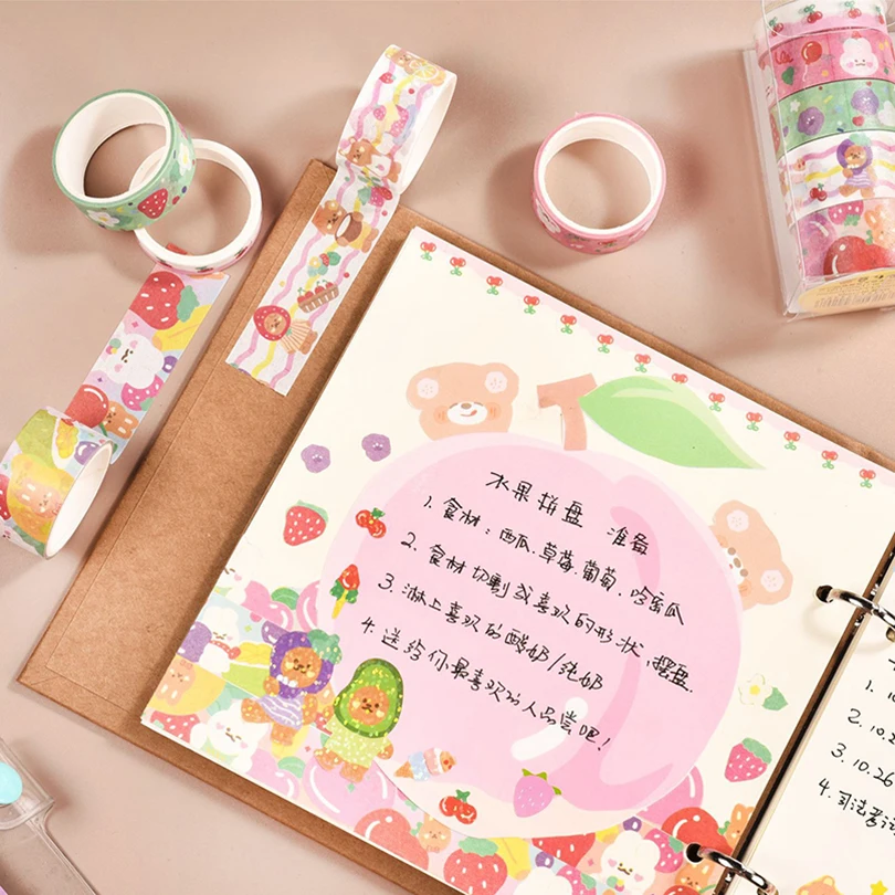 5 Rolls Kawaii Washi Tape Set Scrapbooking Washitape Korean Stationery  Journal Supplies Decorative Adhesive Masking Tape