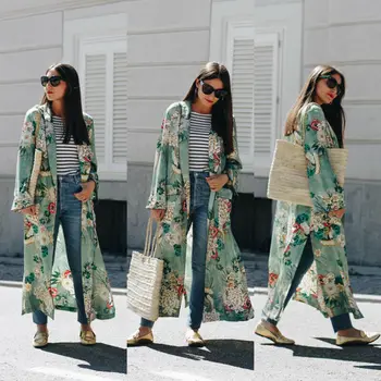 

hirigin Women Autumn Floral Long Coat Boho Long Sleeve Casual Loose Cardigan Beach Floral Long Tops Coat Plus Size S-3XL