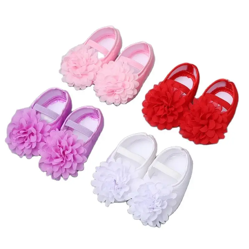 Los nuevos niños niño chico lindo bebé niña Flor de Gasa Zapatos recién nacido zapatos de bebé suave de algodón Anti-Slip primeros zapatos de andar