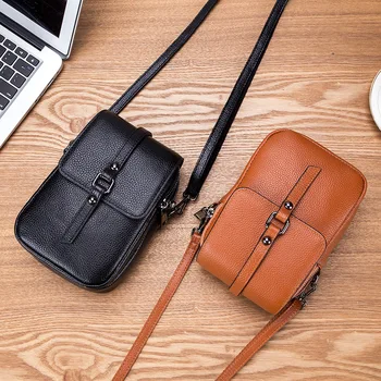 

2020 New Genuine Leather Hasp Cover Flap Message Bag Cross Body Shoulder Mine Mobile Phone Black/brown Multi Function Women Bag