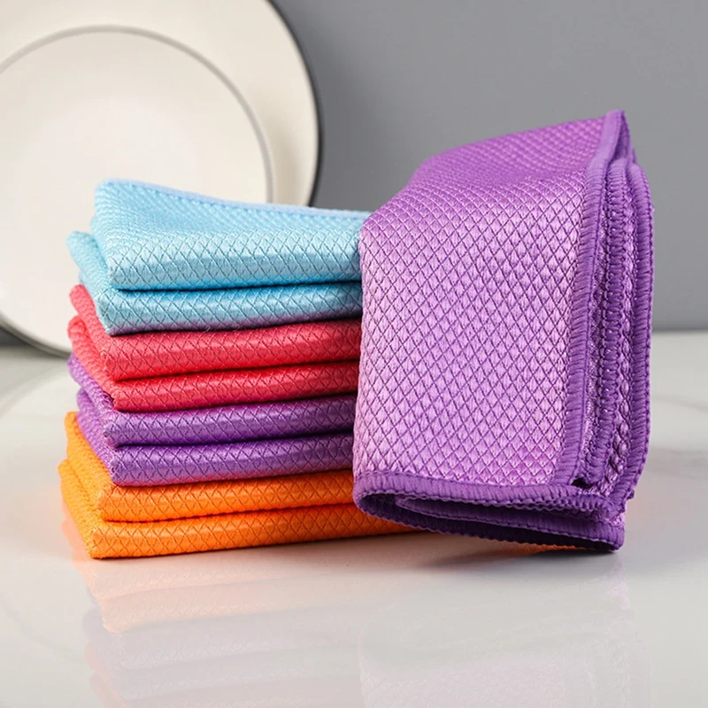 Traceless Microfiber Window Cars Mirrors Polishing Fish Scale Rag Soft Lint Free Reusable Cleaning Cloth Kitchen scouring pad | Дом и сад