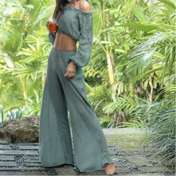 

Meihuida Women Baggy Harem Palazzo Pants Trousers Hippie Loose Pants Casual High waist Bandage Loose Wide Leg Long Pant Trousers