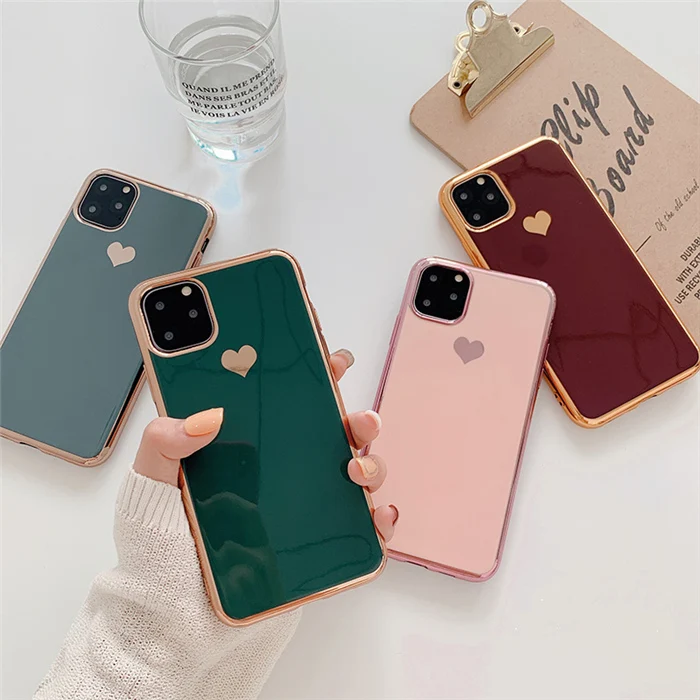

Luxury Plating Love Heart Mirror Phone Case for Iphone 11 11pro Max X Xs Max Xr Soft Tpu Silicon Case for Iphone 7 8plus Cover