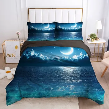 

Bedding Sets 3D Landscape Duvet Cover Set Comforter Covers Pillow Cases Full Double Single Size Night Scene Design Bed Linens