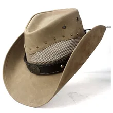 Кожа для мужчин и женщин сетка западная ковбойская шляпа широкая шляпа Открытый Sombrero Hombre Женская Ковбойская шляпа от солнца