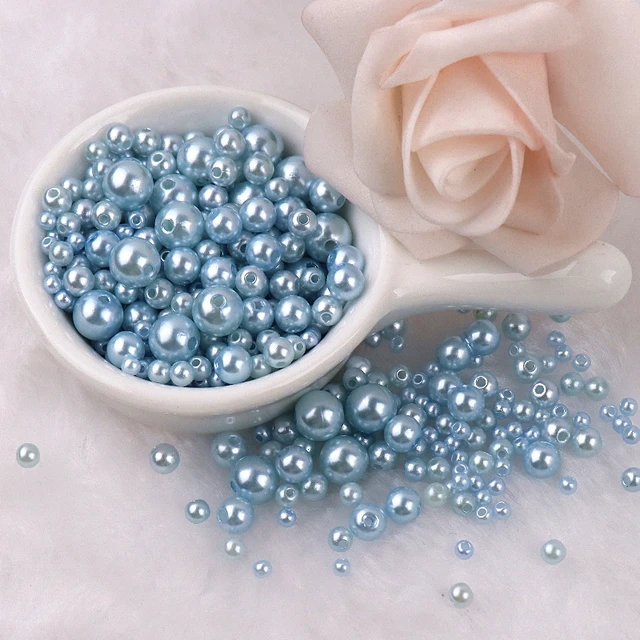 150-200Pcs Colorful ABS Imitation Pearls Mix 3-8mm Round Beads With Holes DIY Bracelet Charms Necklace Beads For Jewelry Making 2110 Light Blue