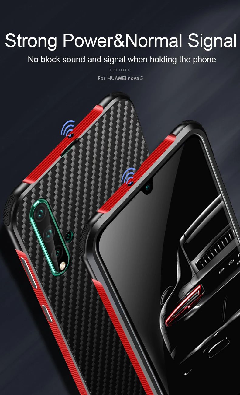 Для huawei Nova 5 Nova 4 Чехол, металлический каркас алюминиевый бампер сплав рамка Защитная крышка военный класс Броня углеродного волокна