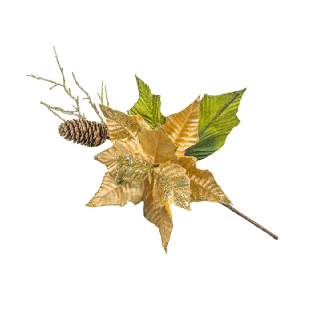 Christmas Ornament Embroidered Pine Pine Cone Gold Powder Leaves Cuttings Christmas Tree Decorative Flower