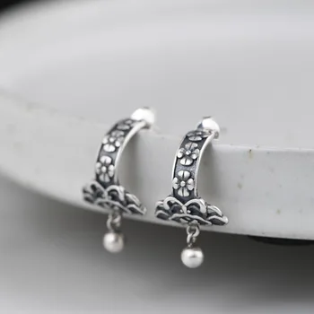 

FNJ Flower Earrings 925 Silver Original Pure S925 Sterling Silver Hanging Stud Earring for Women Jewelry