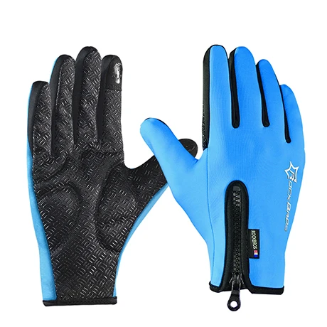 ROCKBROS Зимние перчатки для велоспорта, ветрозащитные теплые флисовые перчатки для мужчин и женщин, мотоциклетные Зимние перчатки для катания на лыжах, спортивные велосипедные перчатки - Цвет: s077-1 Blue