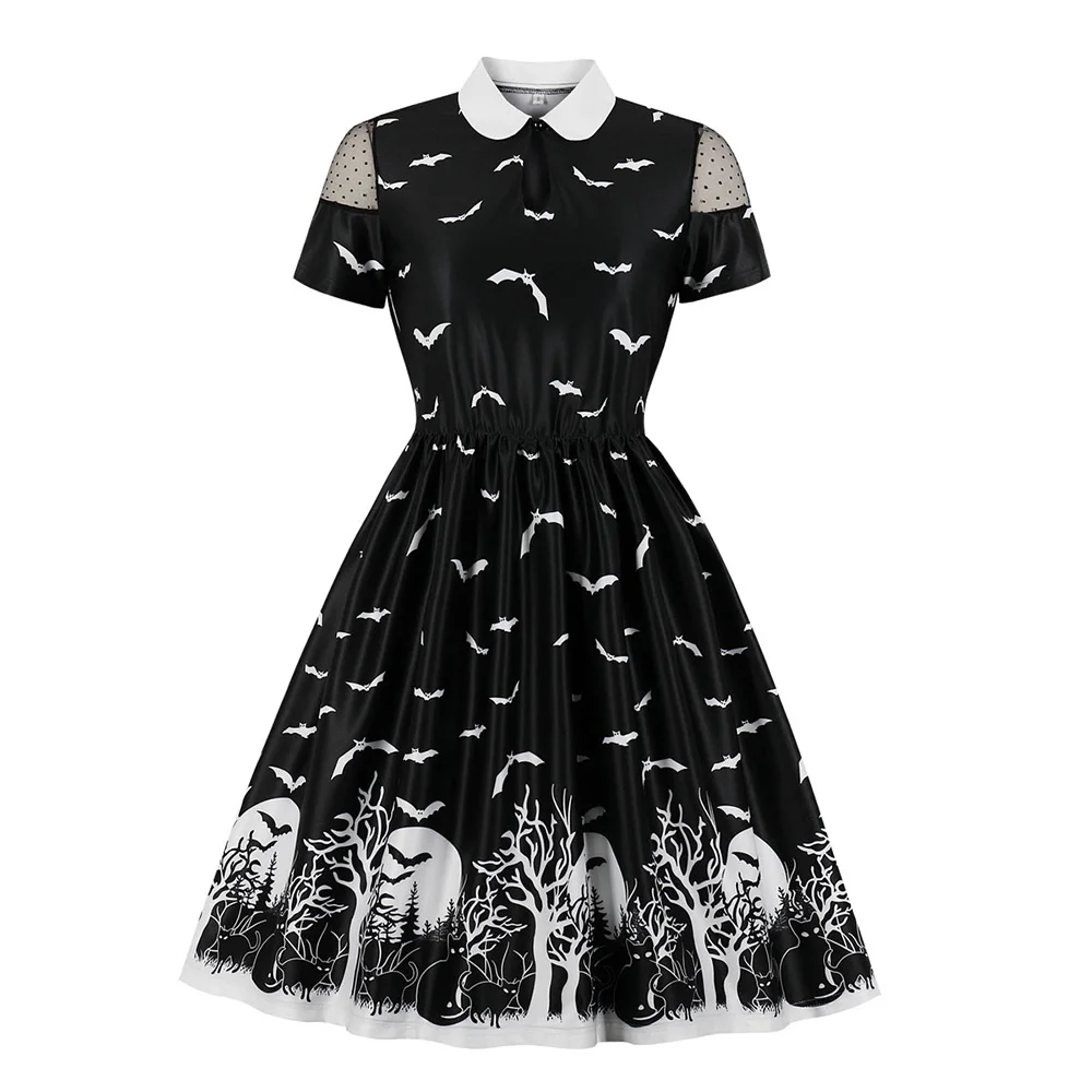 

2019 Autumn Halloween Vintager Dress for Women Girls Short Sleeve Retro A line Swing Sexy Dresses Carnival Party Cosplay Costume