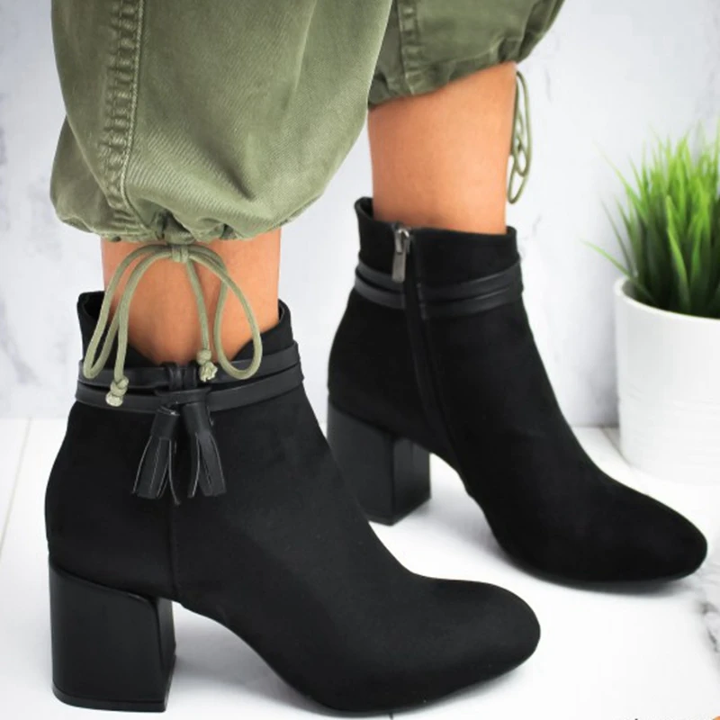 SHUJIN/ г., женские ботинки ботильоны из флока Демисезонные женские ботинки женские вечерние ботинки из эластичной ткани в западном стиле размера плюс - Цвет: 7