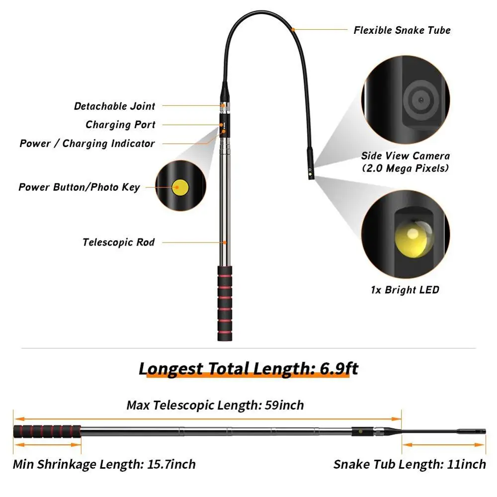 WiFi Endoscope with Side Cam Wireless Telescopic Digital Borescope Snake Inspection Tube Camera iOS