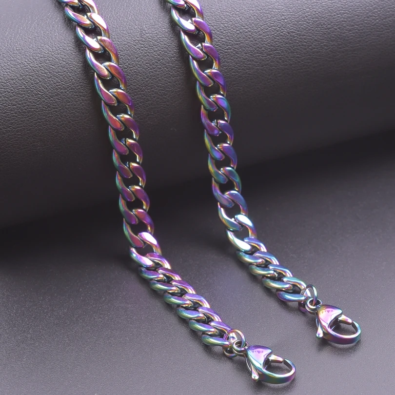 

10PCS Rainbow Color Stainless Steel Chain Men Bracelet Necklace 6.5mm Thick 8inch 16" 18" 20" 22" 24" 26" 28" 32" 36"