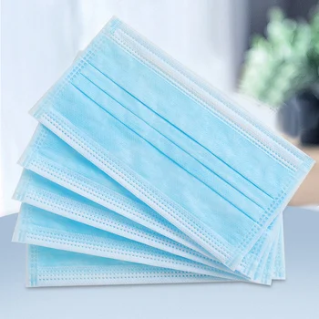 

10Pcs / bags Non Woven Disposable Protective Mask 3 Layer Poly Filter Face Anti-Dust Anti-Fog Earloop Mouth Mask