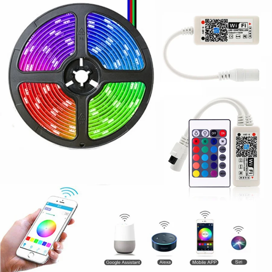 RGB LED Strip Light Phone Control 5050 2835 SMD Wireless WiFi Tape Works With Alexa Google Home DC 12V +Power | Лампы и освещение