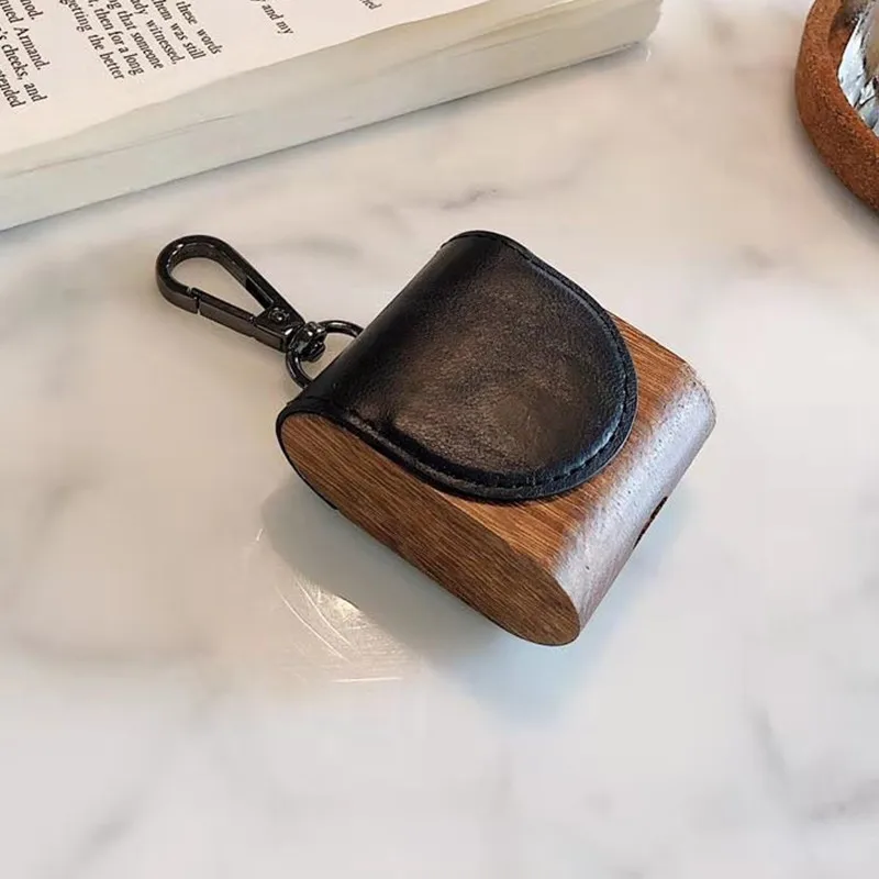 Black Модный твердый деревянный из искусственной кожи беспроводной Bluetooth жесткий кейс для наушников для Apple Airpods 2 1 Зарядная коробка для наушников противоударный чехол - Цвет: Black