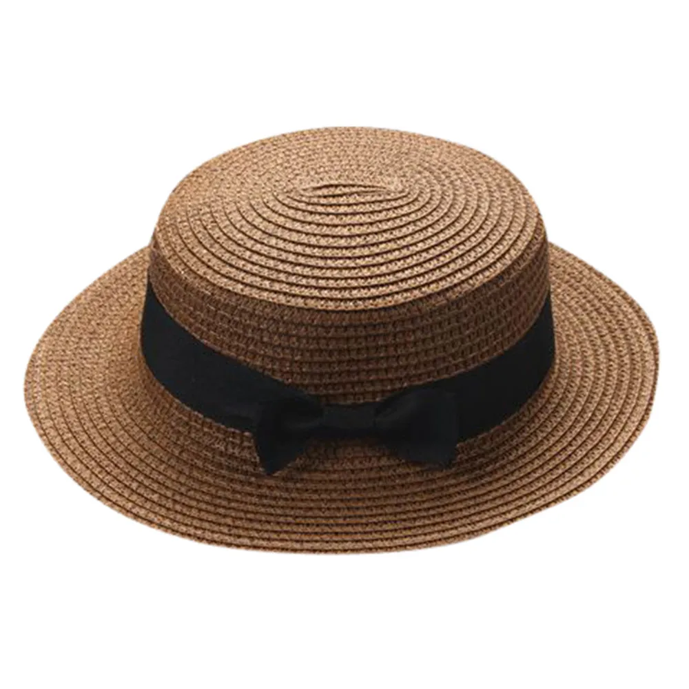 Детская дышащая шляпа соломенная шляпа с бантом шапка для мальчиков и девочек ткацкая Кепка унисекс соломенный цилиндр шляпа с бантом# T1P - Цвет: Coffee