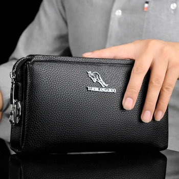 

YUESKANGAROO Famous Brand Men Clutch Bags Leather Purse Casual Long Phone Wallet Black Brown Male password Handy Bags