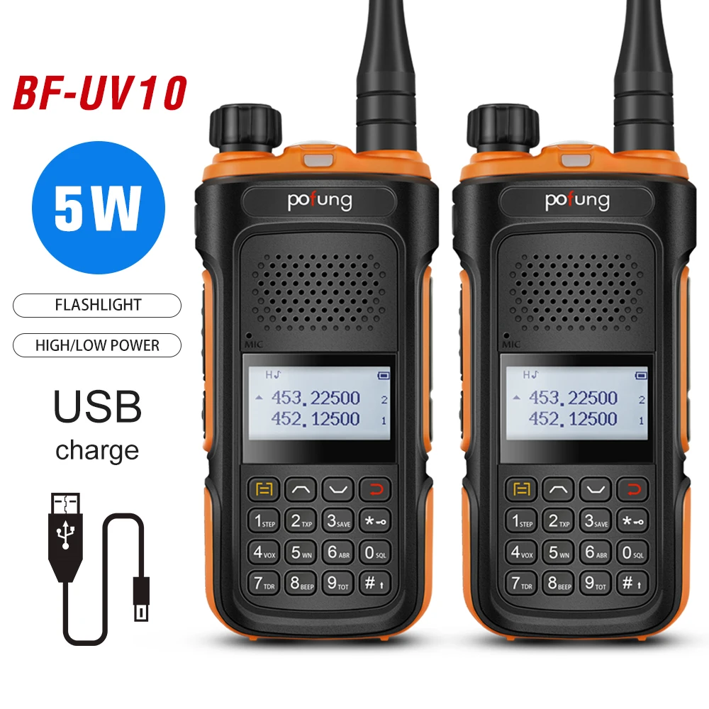 1/2pcs Baofeng Walkie Talkie Set BF-UV10 Portable VHF UHF 5W 128 Channels Built-in VOX 2 Way Ham CB Radio for Hotel Hunting New | Мобильные