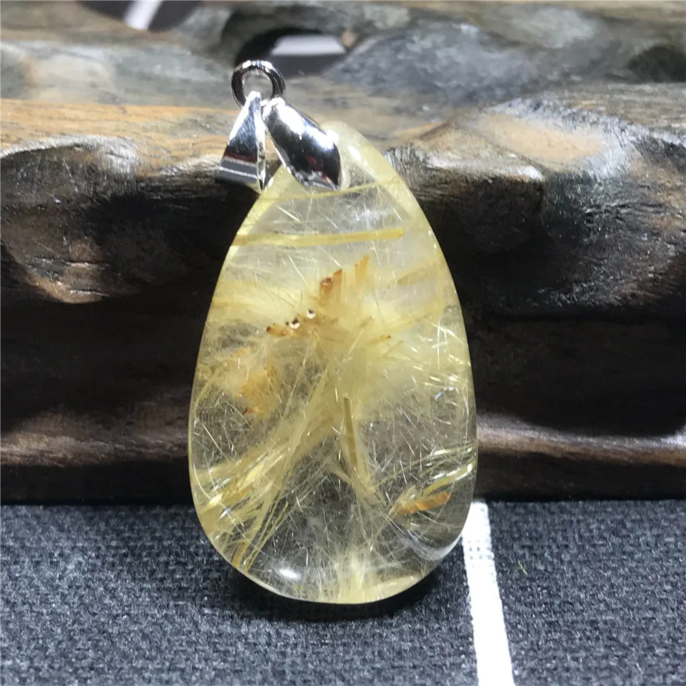 

Natural Gold Rutilated Titanium Quartz Pendant 30x18x7mm For Woman Men Wealthy Gift Lucky Stone Crystal Necklace Pendant AAAAA
