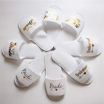 

1Pair Gold Glitter Letter Wedding Party Slippers Maid of Honor Bridesmaid Spa Soft Slippers Hen Night Bachelorette Supplies Gift