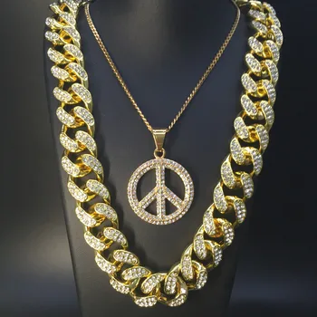 

2cm Hip Hop Men Necklace Gold Ice Out Cuban five-pointed Star Panda Necklace Miami Crystal Symbol Rock Pendant Jewelry For Men