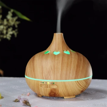 

150ml Mini Essential Oil Aroma Diffuser Hollow Heart Ultrasonic Humidifier Retro Wood Grain Mist Maker with Night Light My08 20